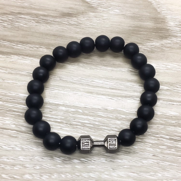 LIVE, LIFT Brown Black Fitness Beaded Bracelet, Weightlifting Jewelry, Gym Bracelet, Fitness Jewelry, Dumbbell Bead Bracelet, Coach Gift