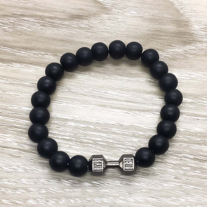LIVE, LIFT Brown Black Fitness Beaded Bracelet, Weightlifting Jewelry, Gym Bracelet, Fitness Jewelry, Dumbbell Bead Bracelet, Coach Gift