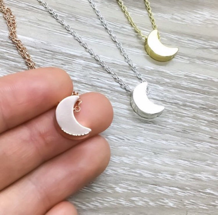 Dainty Crescent Moon Necklace with Card, Hope Quote Necklace, Minimalist Jewelry, Inspirational Jewelry, Encouragement Gift, Thinking of You