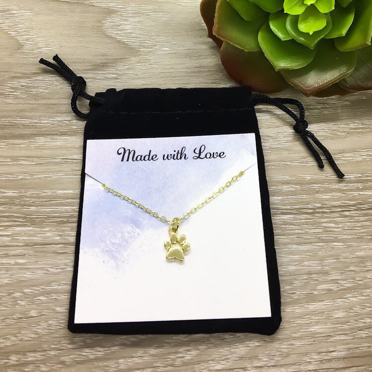 Tiny Paw Print Necklace, Dainty Paw Pendant, Minimal Pet Jewelry, Cat Lover Gift, Dog Owner Gift, Paw Prints on your Heart Quote, Pet Loss