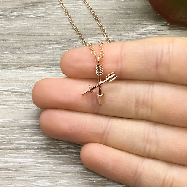 Double Arrow Necklace, Best Friends Card, Rose Gold, Silver, Gold