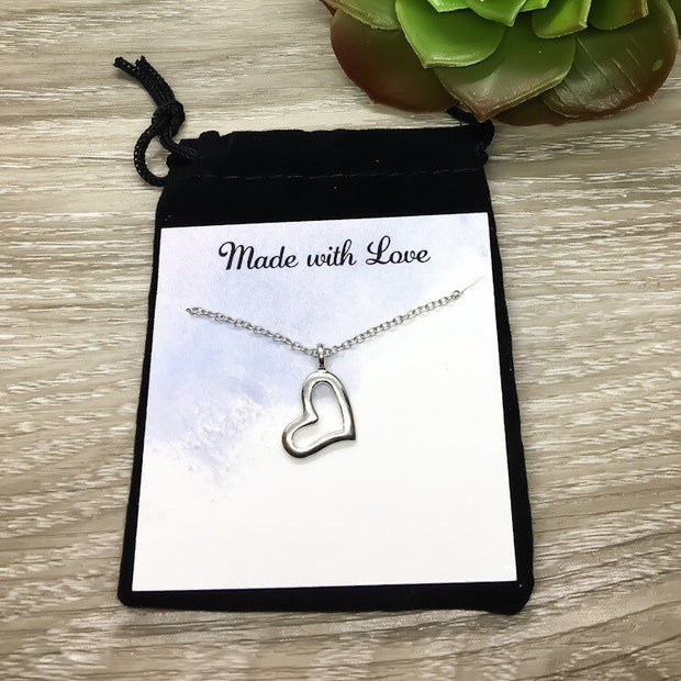 Dainty Heart Necklace, Side by Side or Miles Apart Card, Gift from Sister, Sisterhood Jewelry, Sisters Gift, Sorority Jewelry, Little Sister