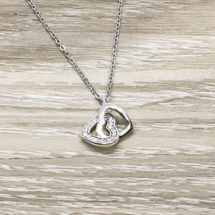 Two Hearts Necklace, Side by Side or Miles Apart Card, Double Heart Pendants, Gift from Sister, Sisterhood Jewelry, Sisters Gift, Sorority
