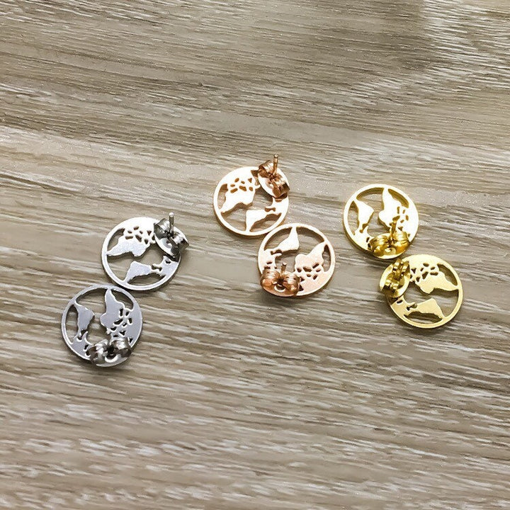Planet Earth Earrings, World Map Stud Earrings, Dainty Globe Studs, Geography, Globetrotter Gift for Her,  Everyday Earrings, Wanderlust
