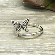 Dainty Butterfly Ring, Adjustable Statement Ring, Sterling Silver Ring, Promise Ring, Gift for Daughter, Friendship Gift, Little Girl Gift