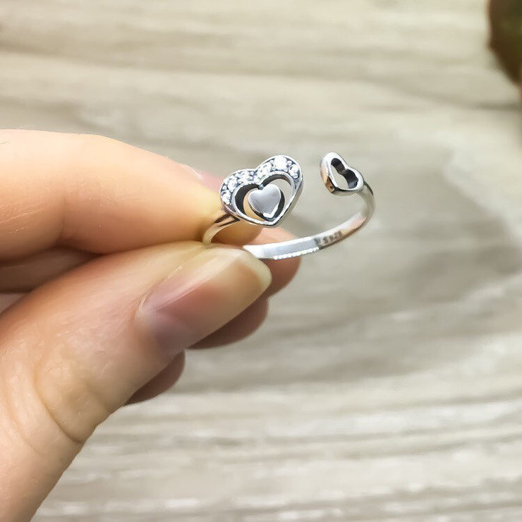 Dainty Heart Ring, Sparkly Statement Ring, Sterling Silver Jewelry, Promise Ring, Friendship Gift, Gift for Mom, Cute Gift from Boyfriend