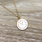 Clock Necklace, Minimalist Jewelry, Gold Pocket Watch Pendant, Artisan Necklace, Gift for Best Friend, Gift for Realtor, Every Day Necklace
