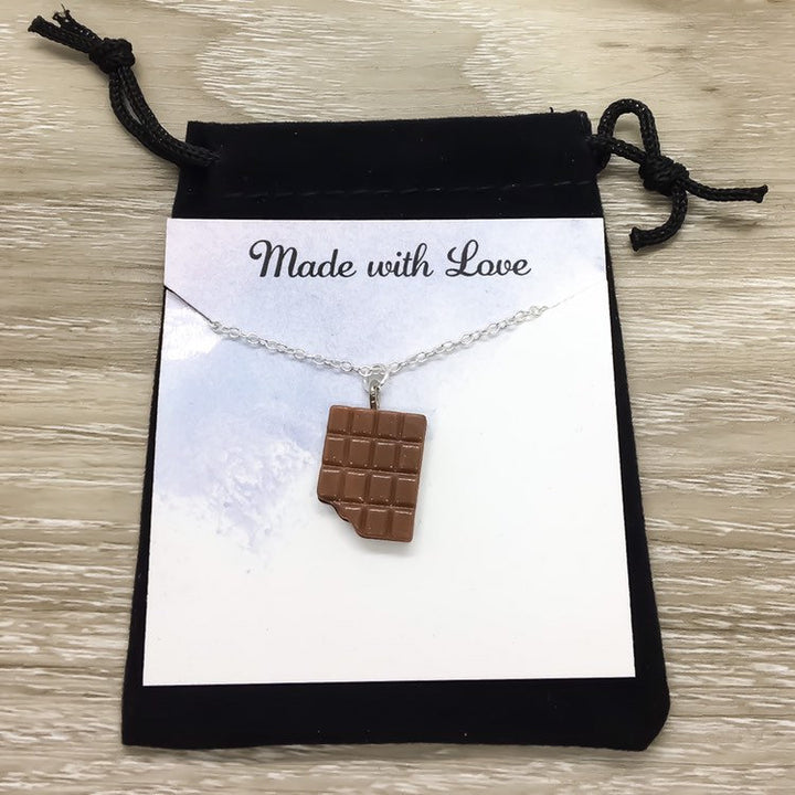 Collier Chocolat, Bijou Gourmand, Cadeau pour Accro au Chocolat, Breloque Barre de Chocolat, Cadeau pour Maman, Cadeau pour Meilleure Amie, Cadeau pour Fille, Breloque Gourmande