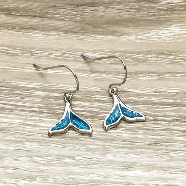Blue Fish Tail Earrings, Mermaid Jewelry, Beach Earrings, Sterling Silver Jewelry, Mermaid Life Gift, Whimsical Jewelry, Fairy Tail Gift