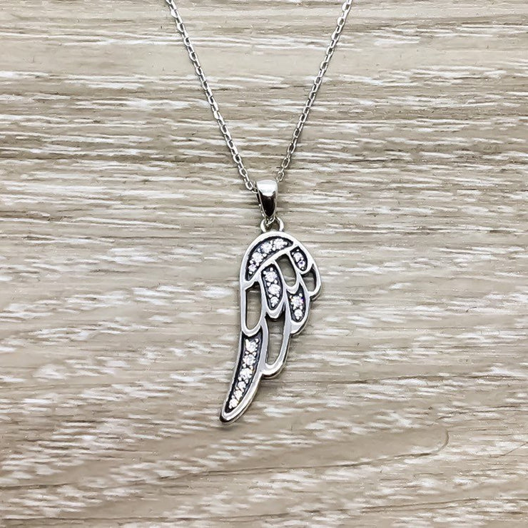 Single Wing Necklace, Sterling Silver Angel Pendant, Spiritual Jewelry, Grief Necklace, Remembrance Gift