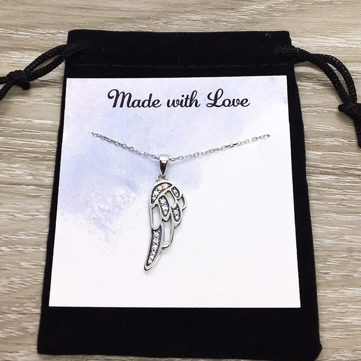 Single Wing Necklace, Sterling Silver Angel Pendant, Spiritual Jewelry, Grief Necklace, Remembrance Gift
