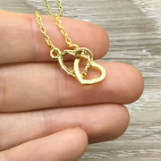 Tiny Interlocking Heart Necklace, Rose Gold Heart Jewelry, Friends Necklace, Gift for BestFriend, Gift for Mom, Gift for Daughter, BFF Gift