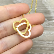 Double Interlocking Hearts Necklace, Sisters Gift, Gift from Daughter, Gift from BFF, Mother Daughter Necklace, Cute Friendship Necklace