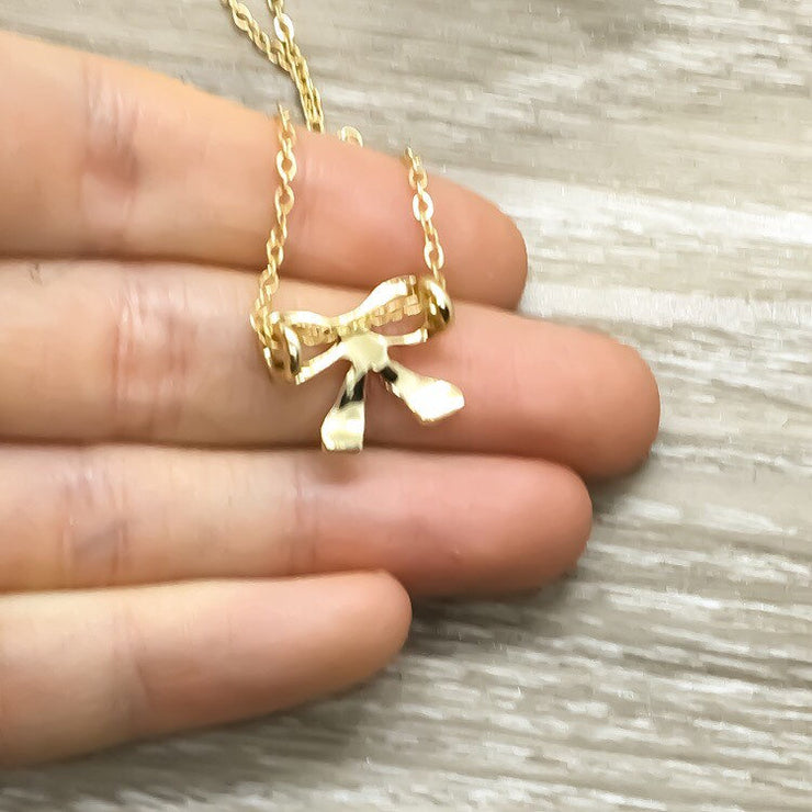 Dainty Bow Necklace, Ribbon Bow Necklace, Bridesmaid Gift, Friendship Necklace, BFF Necklace, Gift for Mom, Bridal Jewelry, Wedding Necklace