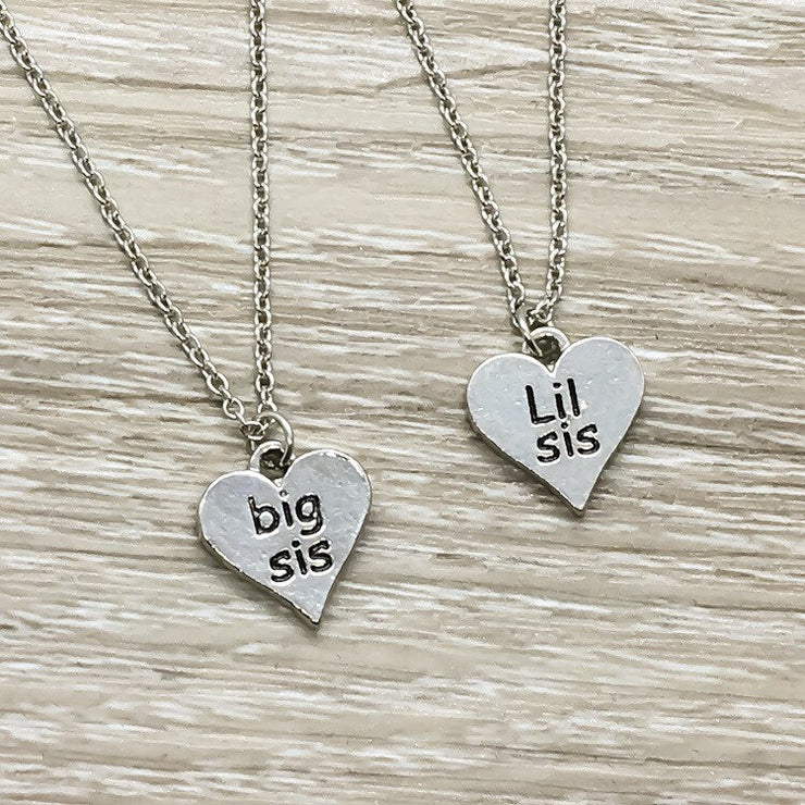 Sister Necklace Set for 2, Lil Sis, Big Sis Necklace, Tiny Heart Necklace, Birthday Gift from Sister, Big Sister Gift, Little Sister Jewelry
