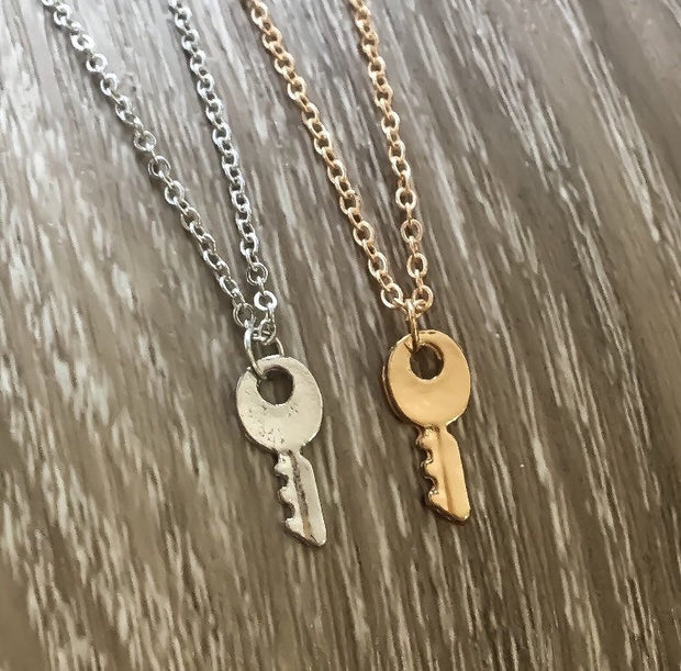 Tiny Key Necklace, Minimalist Jewelry, Silver Key Pendant, Friendship Necklace, BFF Graduation Gift, Simple Reminder, Summer Necklace