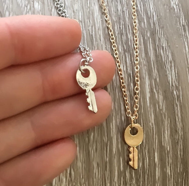 Tiny Key Necklace, Minimalist Jewelry, Silver Key Pendant, Friendship Necklace, BFF Graduation Gift, Simple Reminder, Summer Necklace