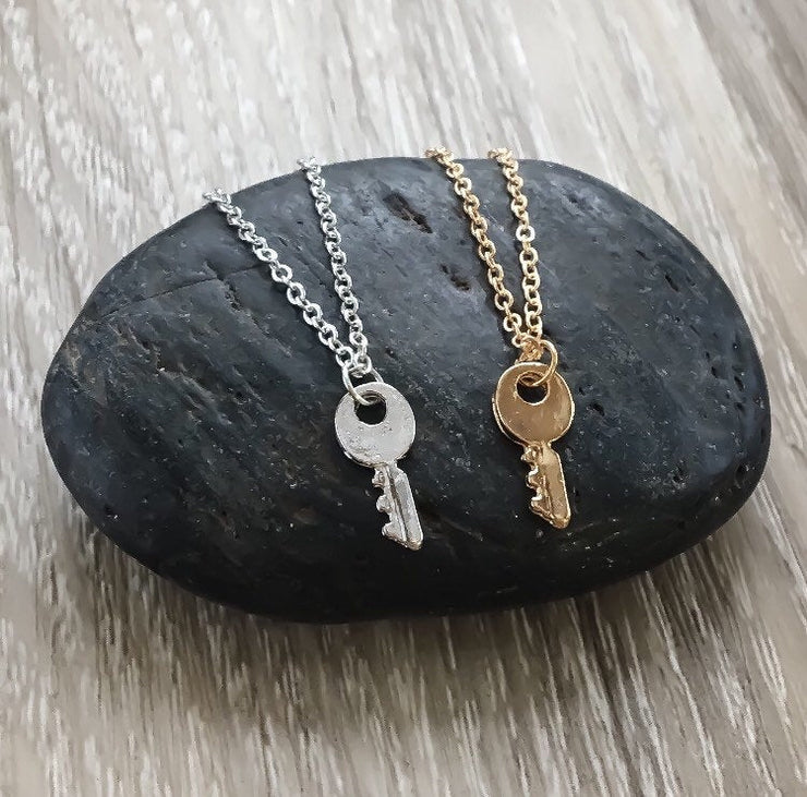 Tiny Key Necklace, Minimalist Jewelry, Silver Key Pendant, Friendship Necklace, BFF Graduation Gift, Simple Reminder, Summer Necklace
