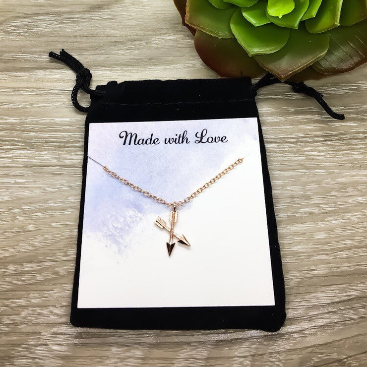 Double Arrow Necklace, Best Friends Card, Rose Gold, Silver, Gold