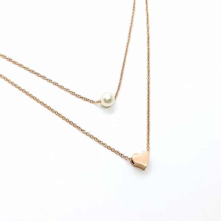 Dainty Layered Necklace, Tiny Rose Gold Heart Necklace, Sterling Silver Necklace, Friendship Necklace, Gift for Daughter, Gift for Her