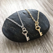 Tiny Key Necklace, Minimal Jewelry, Gold Key Pendant, Friendship Necklace, Gift for BFF, Gift for Daughter, Simple Necklace,  Tween Jewelry