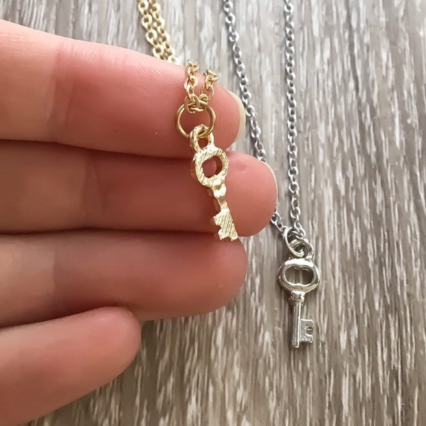 Tiny Key Necklace, Minimal Jewelry, Gold Key Pendant, Friendship Necklace, Gift for BFF, Gift for Daughter, Simple Necklace,  Tween Jewelry