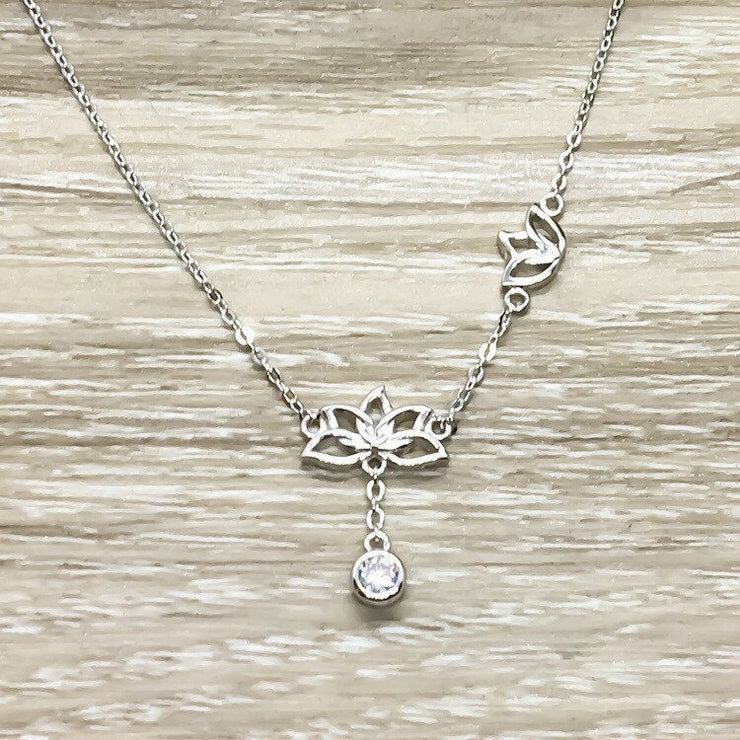 Recovery Gift, Lotus Necklace with Card, Sterling Silver Jewelry, Dainty Lotus Flower Pendant, Support Jewelry, Mental Health Gift, Rehab