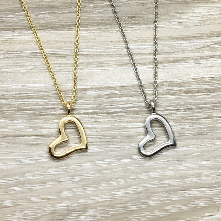 Dainty Heart Necklace, Side by Side or Miles Apart Card, Gift from Sister, Sisterhood Jewelry, Sisters Gift, Sorority Jewelry, Little Sister