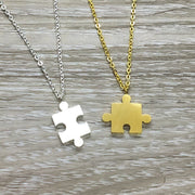 Interlocking Puzzle Necklace Set for 2, BFF Gift, Best Friends Gift, Gold Silver Jigsaw Puzzle Piece Necklaces, Stainless Steel Jewelry