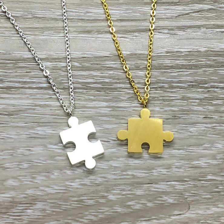 Tiny Puzzle Necklace, Jigsaw Puzzle Piece Pendant, Geometric Jewelry, Autism Awareness Gift, Minimal Necklace, Gold Silver, Gift for  BFF