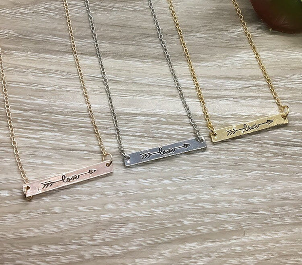 LOVE Bar Necklace, Rose Gold Bar Pendant, Friendship Necklace, Gift from Friend, BFF Gift, Gift for Daughter, Simple Bar Necklace, Love Gift