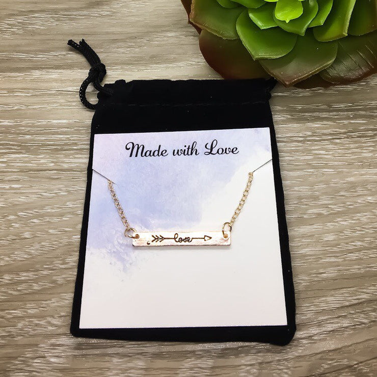 LOVE Bar Necklace, Rose Gold Bar Pendant, Friendship Necklace, Gift from Friend, BFF Gift, Gift for Daughter, Simple Bar Necklace, Love Gift