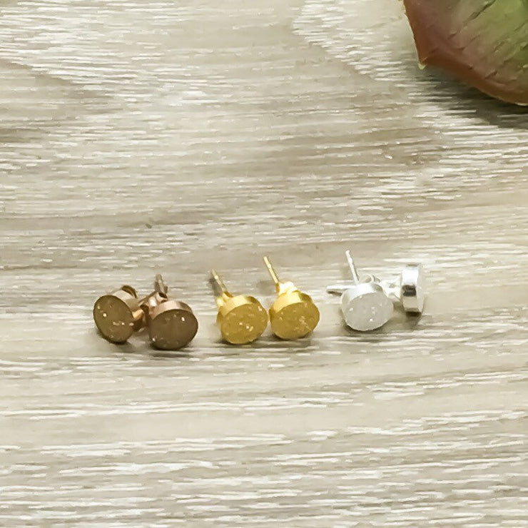 Tiny Circle Stud Earrings, Shimmery Sphere Earrings, Geometric Circular Jewelry, Minimalist Studs, Glitter Stud Earrings, Everyday Style