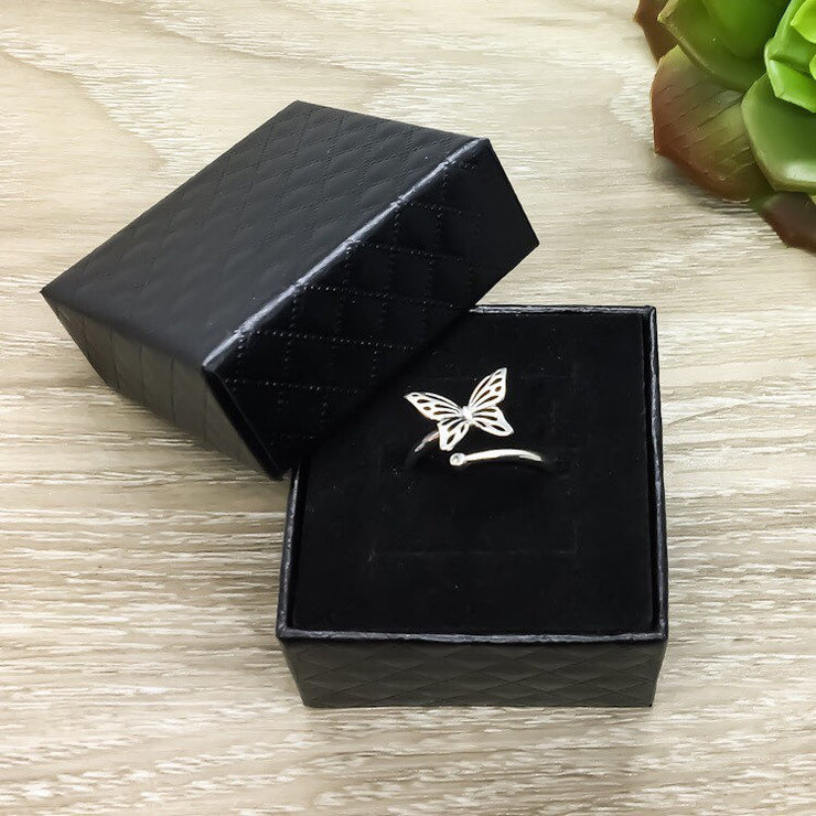 Dainty Butterfly Ring, Adjustable Statement Ring, Sterling Silver Ring, Promise Ring, Gift for Daughter, Friendship Gift, Little Girl Gift