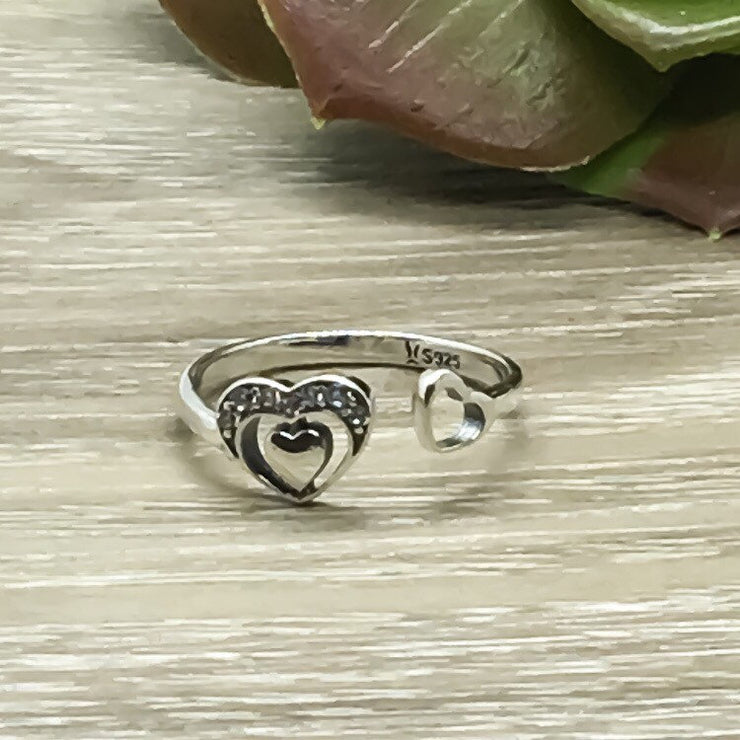 Dainty Heart Ring, Sparkly Statement Ring, Sterling Silver Jewelry, Promise Ring, Friendship Gift, Gift for Mom, Cute Gift from Boyfriend