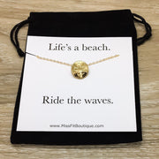 Gold Sand Dollar Necklace with Card, Beach Lover Necklace, Tropical Gift, Minimalist Necklace, Ocean Jewelry, Dainty Pendant, Summer Jewelry