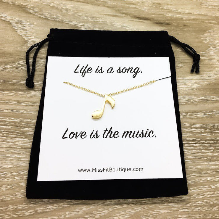 Single Music Note Necklace, Music Teacher Card, Music Jewelry, Musical Gift, Musician Gift, Vocalist Necklace, Composer Gift, Singer Jewelry