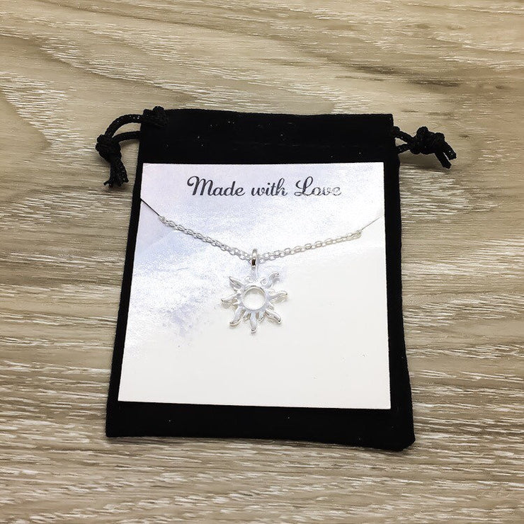 Sun Necklace, Silver Sunshine Pendant, Motivational Gifts, Simple Reminder Card, Gift for Daughter, Every Day Necklace, Summer Jewelry
