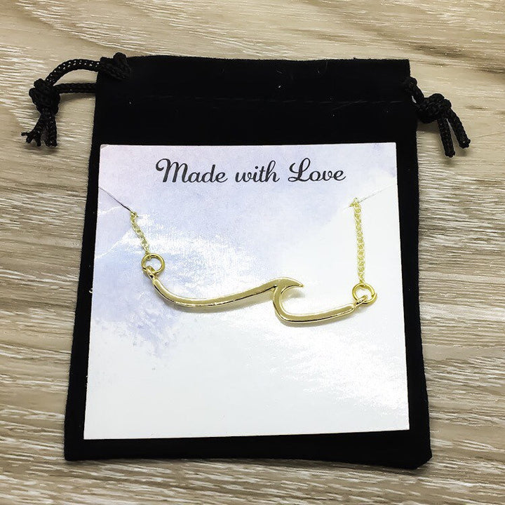 Life's a Wave Card, Wave Necklace, Beach Lover Necklace, Gift for Swimmers, Inspirational Ocean Wave Pendant, Summer Necklace