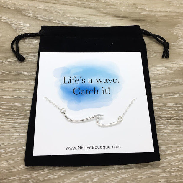 Life's a Wave Card, Wave Necklace, Beach Lover Necklace, Gift for Swimmers, Inspirational Ocean Wave Pendant, Summer Necklace
