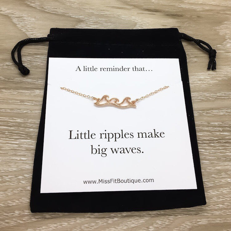 Ocean Waves Necklace, Inspirational Beach Lover Gift, Gift for Swimmers, Minimalist Ocean Ripple Necklace, Summer Jewelry