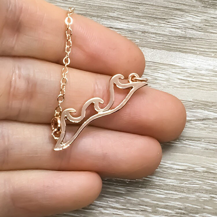 Ocean Waves Necklace, Inspirational Beach Lover Gift, Gift for Swimmers, Minimalist Ocean Ripple Necklace, Summer Jewelry