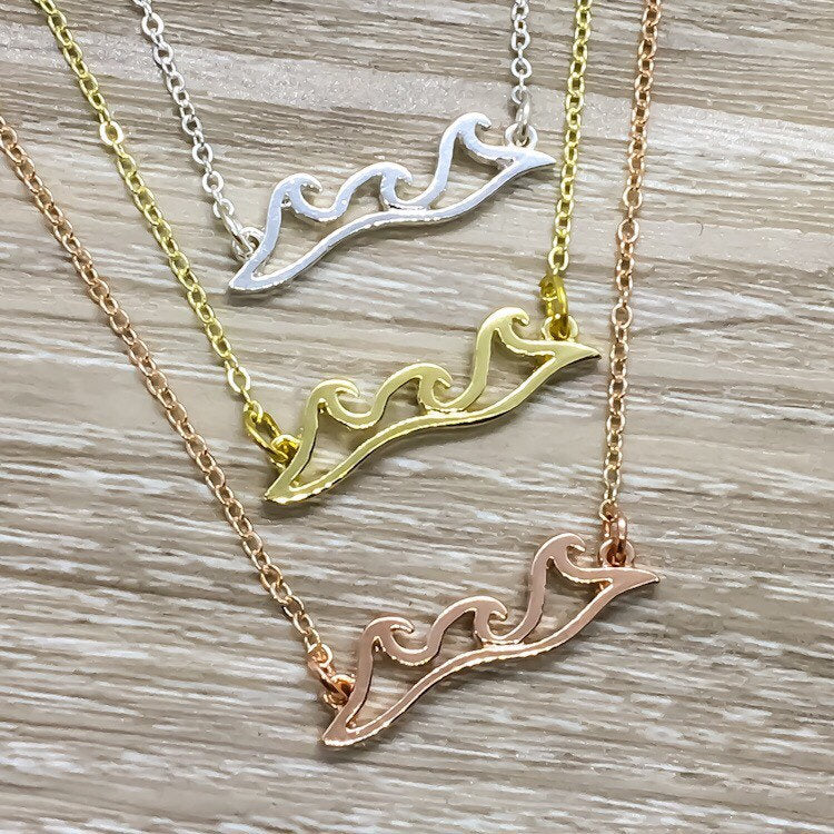 Ocean Waves Necklace, Inspirational Beach Lover Gift, Gift for Swimmers, Minimalist Ocean Ripple Necklace, Summer Jewelry