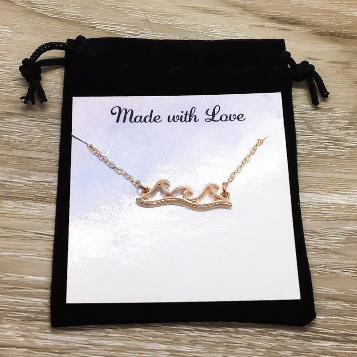 Ocean Wave Necklace with Card, Inspirational Beach Lover Gift, Gift for Surfer, Minimalist Sea Water Ripple Necklace, Summer Jewelry