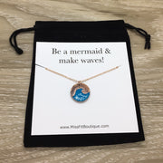 Be a Mermaid Card, Blue Water Wave Necklace, Beach Lover Necklace, Tropical Gift, Minimalist Ocean Necklace, Summer Jewelry