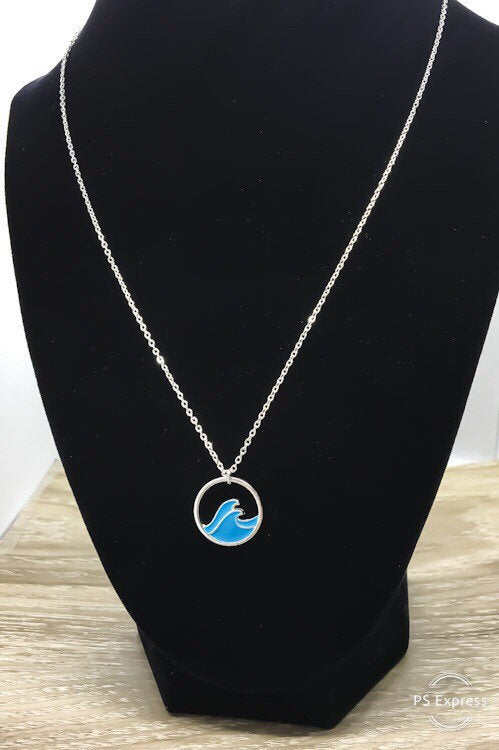 Blue Wave Necklace, I Love You More Than All The Fish Card, Wife Gift, Friendship Necklace, Tropical Gift, Minimal Water Necklace