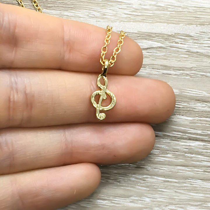 Life is Better With Music, Tiny Treble Clef Music Note Necklace with Card, Music Jewelry, Music Gift, Birthday Gift, Music Teacher Gift