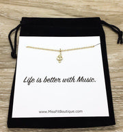 Life is Better With Music, Tiny Treble Clef Music Note Necklace with Card, Music Jewelry, Music Gift, Birthday Gift, Music Teacher Gift