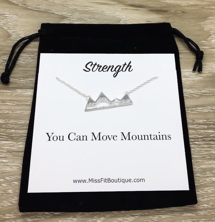 Snowy Mountain Necklace, Strength Gift, Mountain Range Jewelry, Graduation Gift, Motivational Necklace with Card, Outdoor Lover Gift