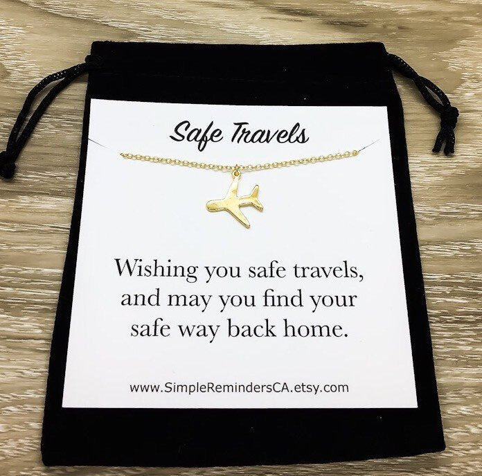 Safe Travels Gift, Airplane Necklace, Gift for Traveler, Going Away Card, Travel Gift, New Journey Gift, Bon Voyage, Graduation Gift for Her